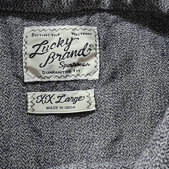 Lucky Brand Shirt Mens XXL Grey Speckle Western Pearl Snap Streetwear Rodeo Y2K - Picture 3 of 14
